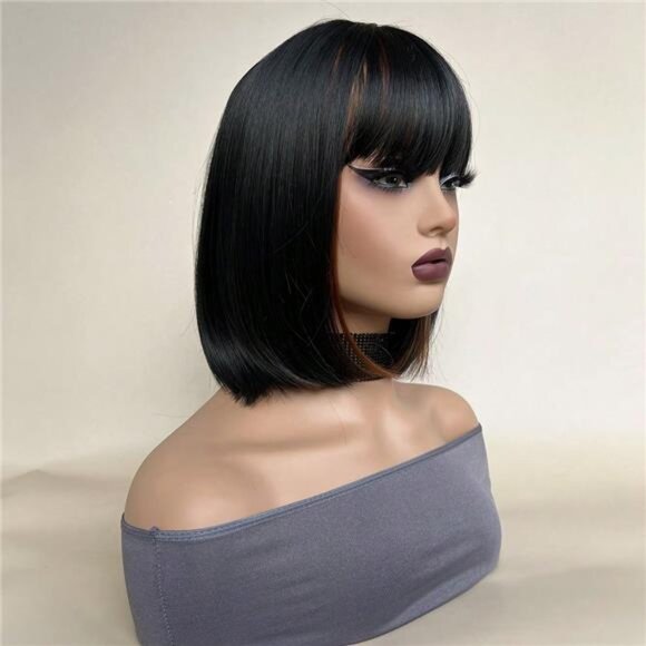 Mixed Brown Color Short Bob Wigs With Bangs 10 Inch main image 8